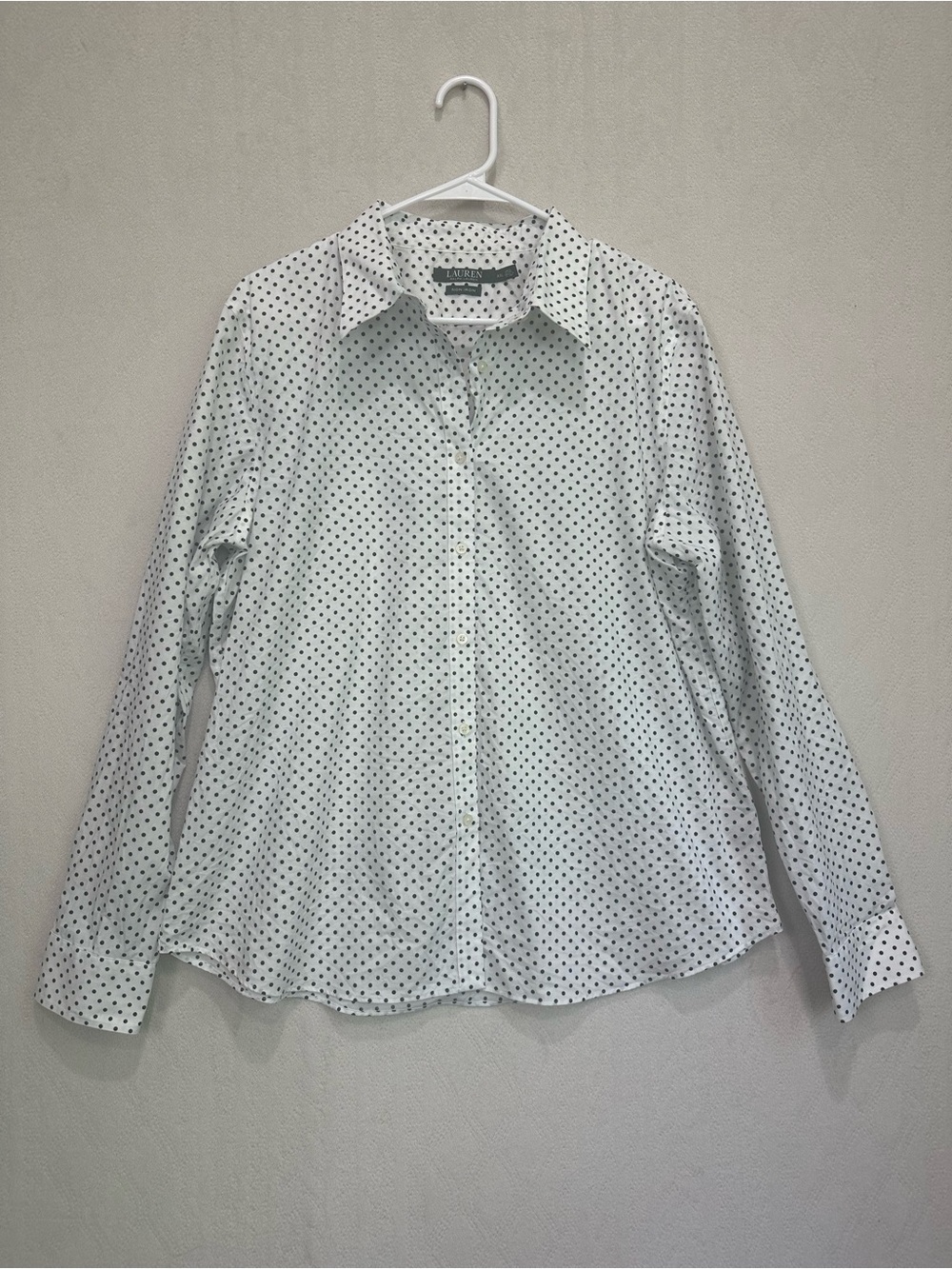 Lauren Ralph Lauren White Shirt with Black Polka Dots Sz XXL Black Label Office